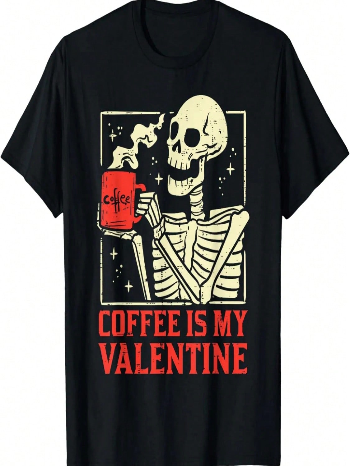 Skeleton Coffee Is My Valentine Funny Valentines Day Wounisex T-Shirt S разноцветный