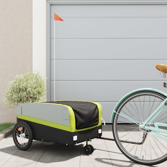 VidaXL Bicycle Trailer, Transport Cart with Safety Flag, Bicycle Stroller with Wheels and Hitch, 94074