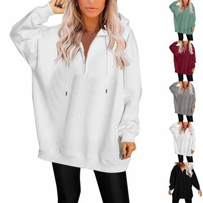 Women's Fashion Casual Hooded Zipper Long Sleeve Solid Color Sweatshirt