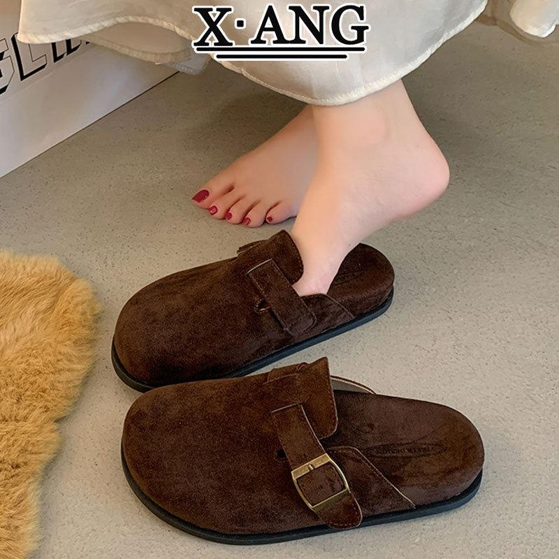 Cow Velvet Super Soft Bottom Women's Shoes Autumn New Wear Bag Head Half Slippers One Pedal Single Shoes