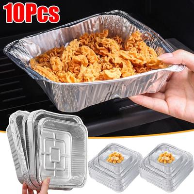 10Pcs 6/7/8 Inch Food Tin Foil Tray Non-stick Reusable Aluminum Foil Box Oven BBQ Baking Tools Oil-resistant Air Fryer Tray