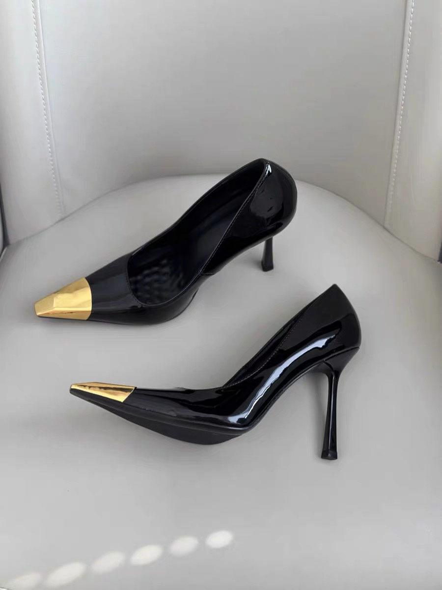 

2025 нові гостроносі чорні туфлі-шпильки для жіночої осені та зими з пальто газ R-якості сексуальні королівські сестри одинарні туфлі 40