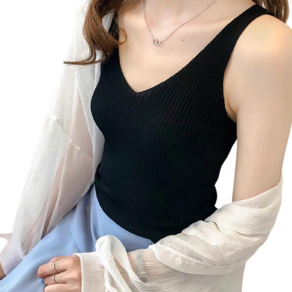 Women solid color v-neck vest ladies casual slim fit sleeveless top ...