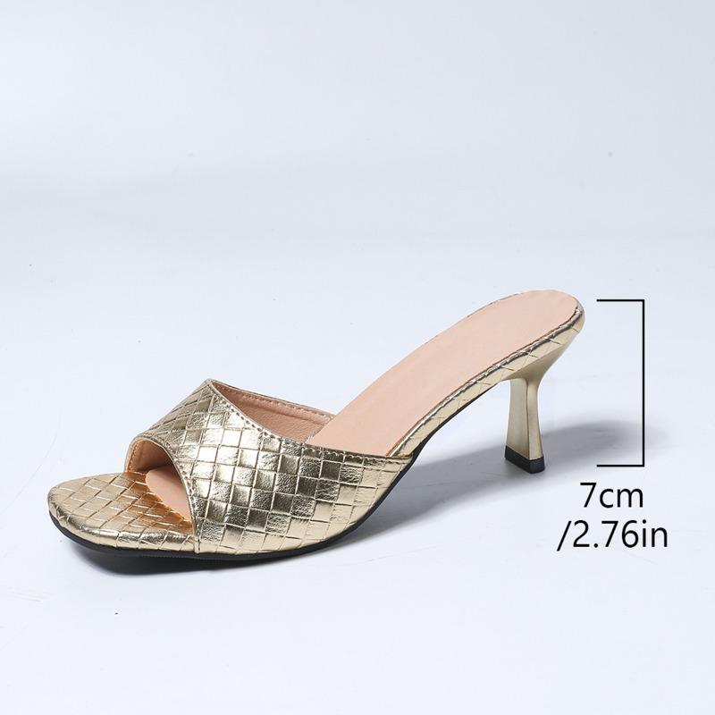 Luxury Gold Silver High Heels Sandals Women 2025 Slip on Square Toe Summer Slippers Woman Plus Size 43 Thin Heeled Party Shoes