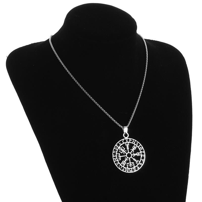 Viking Rune Compass Pendant Necklace for Men and Women Hollow Stainless Steel Necklace