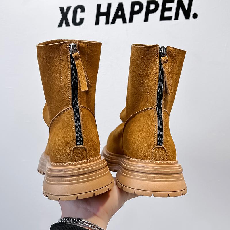 Fashion 2025 Handmade Men Retro Leather Boots High Quality Zipper Business Style Non-Slip Thick Bottom Mens Ankle Boots Plus Size 38-46