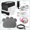 7-Piece Small Cat Starter Kit: Litter Box, Shovel, Mat, Bowls, Toy, Collar for Kittens 1-3 Lbs (Black)
