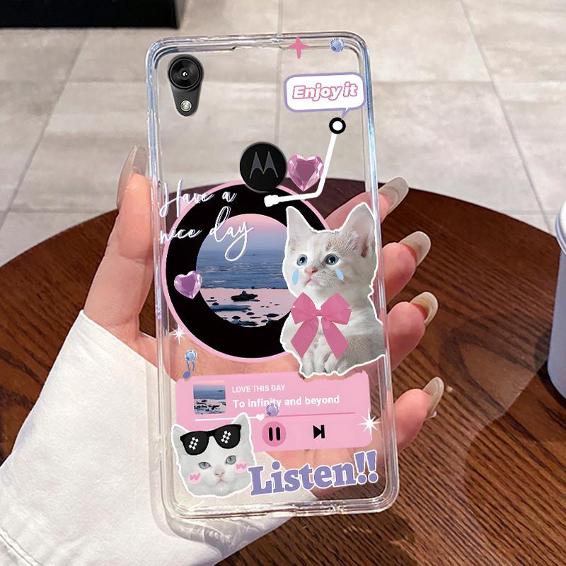 Jelly Casing For Motorola Moto E6 Fundas MOTOE6 Capa Clear Silicone Soft TPU Back Cover Cute Cat Rabbit Heart Protective Case