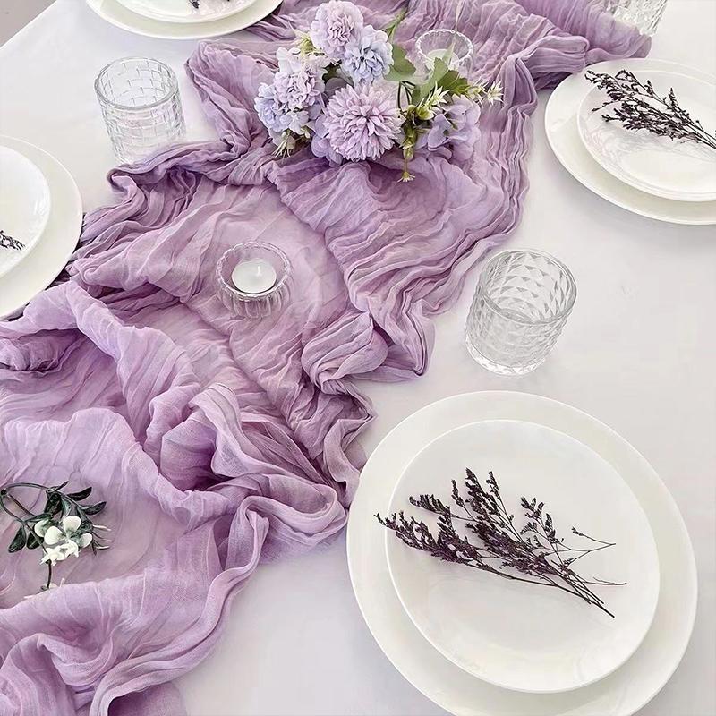180*90/90*340Cm Cheesecloth Table Runner Gauze Tablecloth Semi-Sheer Crinkle Table Cover Boho Rustic Decorations Bridal Shower