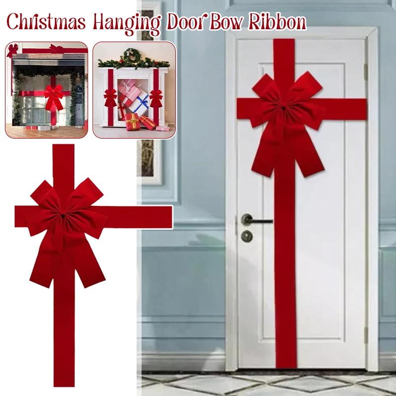 Large Red Bow Ribbon Christmas Front Door Decoration Hanging Bow Wedding Party Traditional Ready Made Door Bow  Year Decor