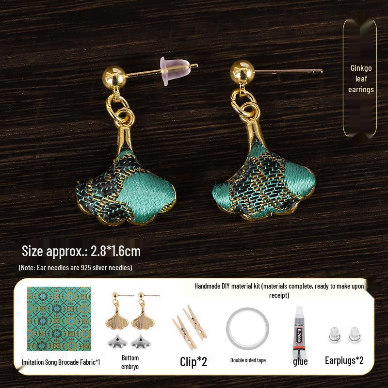 DIY Handmade Brocade Dangle Earrings Kit with 925 Silver Needles - New Chinese Style Gift Set