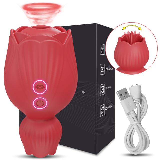 Sucking Rose-Tongue Licking Vibrator for Women Clitoris Stimulator Oral Nipple Vacuum Clit Sucker Female Sex Toys for Adults