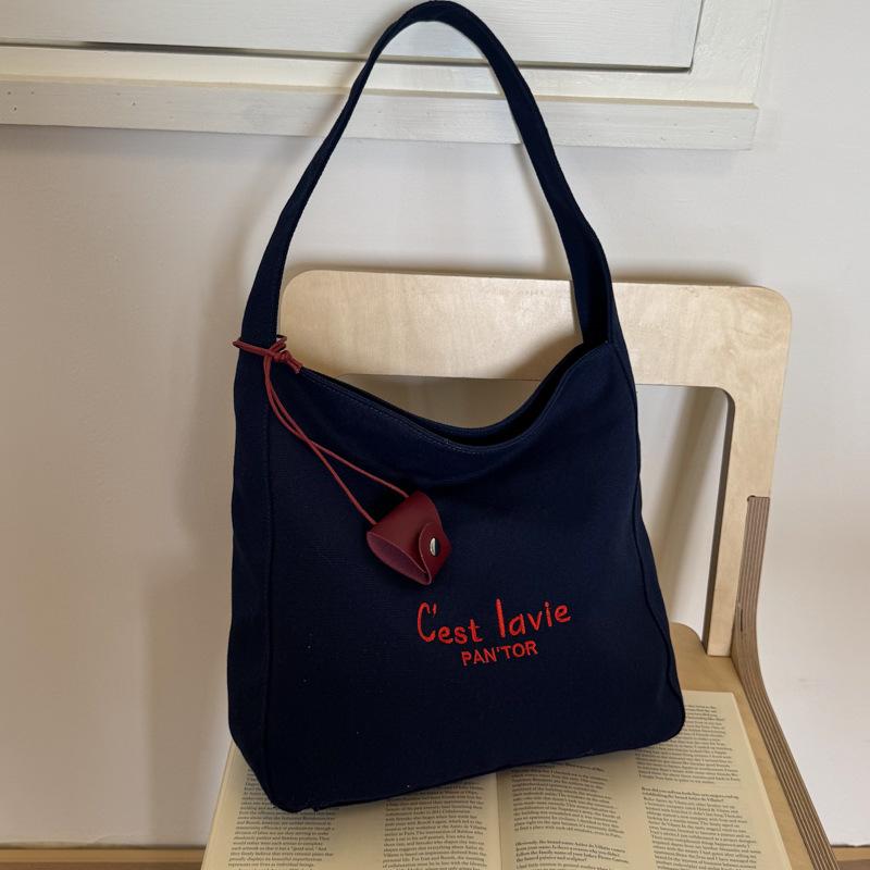 

Canvas bag women s large-capacity new summer versatile casual shoulder bag simple college student tote bag тёмно-синий