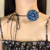 Collier ras du cou tendance avec pendentif en forme de fleur et de rose pour femme, chaîne de clavicule, en jean, réglable, corde cirée, style Y2K