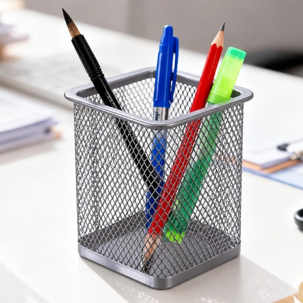 2 pcs Metal Pen Holder Solid Structure Square Storage Tube Desk Container Stationery Sorting