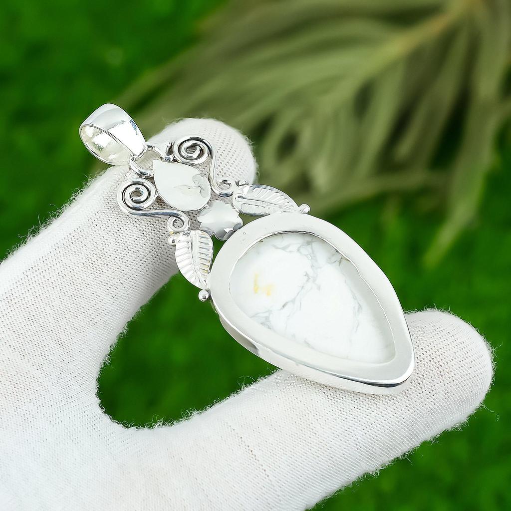 Mothers Day Deal 925 Sterling Silver Pear Howlite Stone Bezel Pendant Jewelry