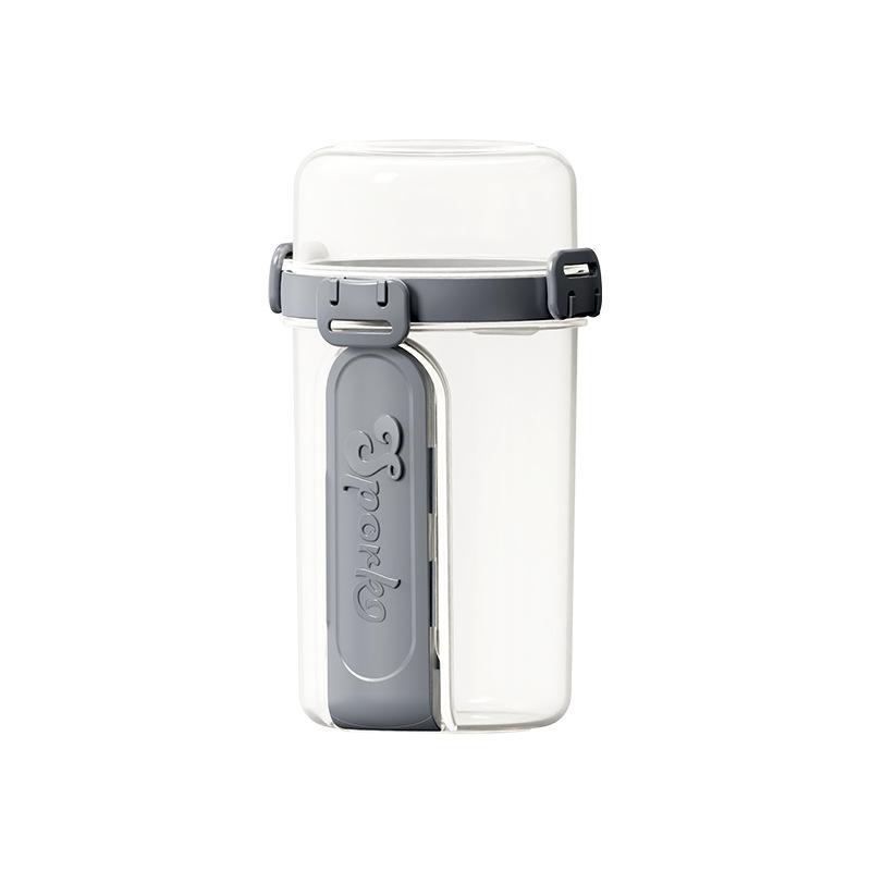 Portable Double-layer Salad Cup, Breakfast with Sealed and Leak-proof Plastic Cup, Student Lunch Box with Spoon and Lid