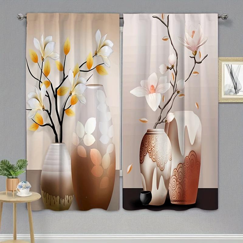 2pcs 3D Beautiful Vase Lotus Flower Digital Printed Curtain Living Room Curtains  Grommet Top Curtains Living Room Office Home