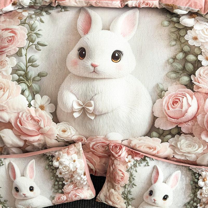 Milk Fleece Four-Piece Set, Large Version Digital Printing Cute Cartoon Single Double Quilt Cover, Bed Hat Three-Piece Set