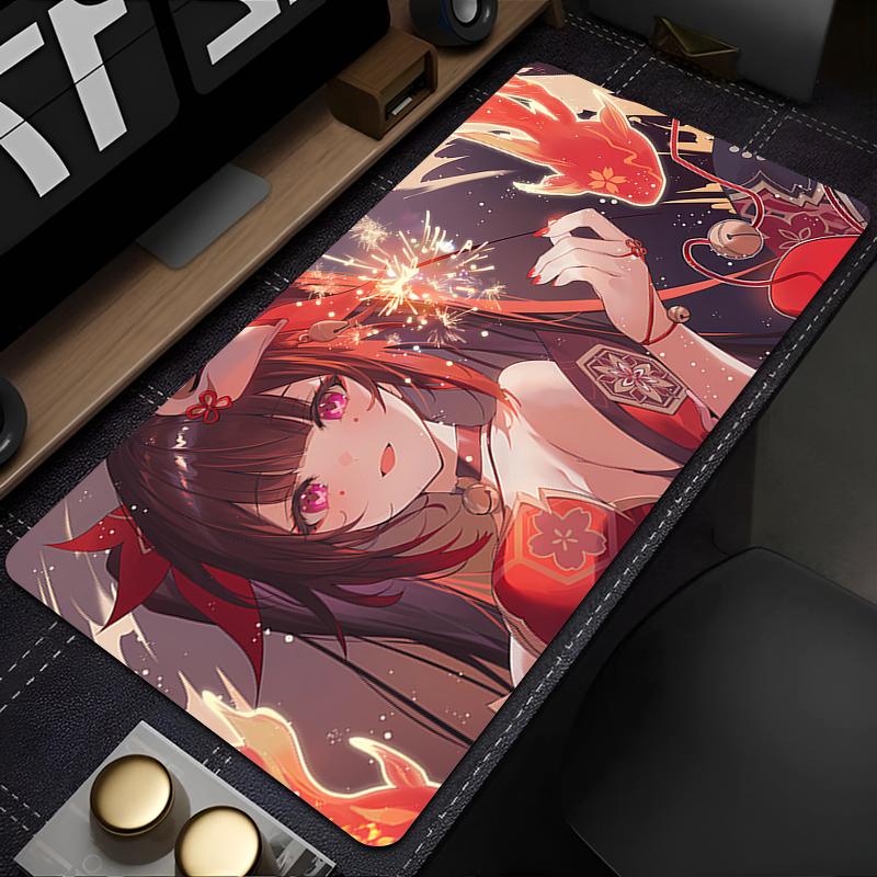 Gaming Mouse Pad Large Desk Mat Antislip Rubber Base Stitched Edges Edgy Red Anime Girl Print for Gaming  Office Desk Use