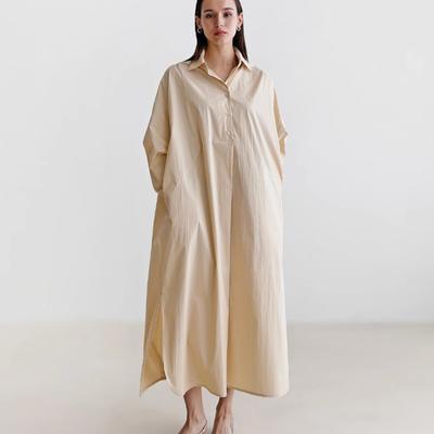 Summer Long-sleeved Dress Women Korean Version Loose Casual Shirt Slits Turn-down Collar Dresses