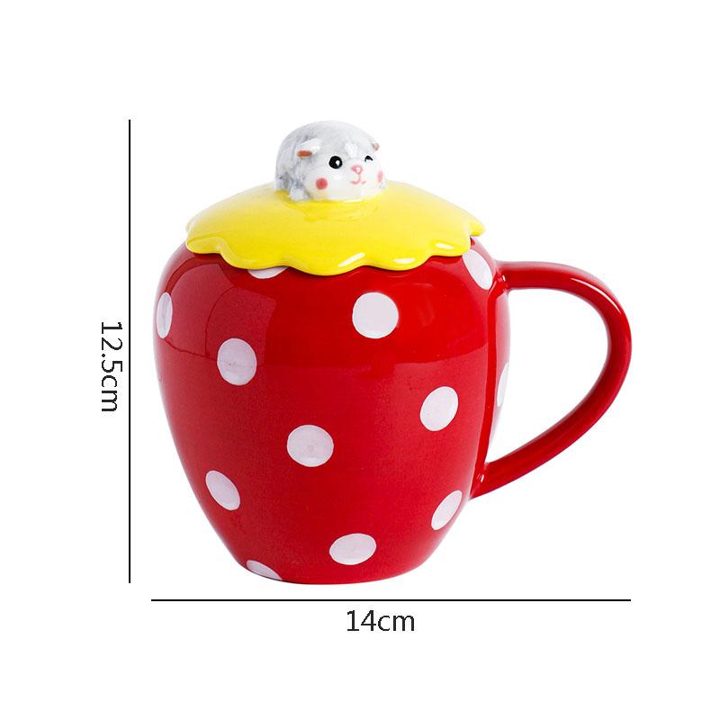 Creative Strawberry Shaped Ceramic Mug Cute Coffee Mug with Lid Afternoon Tea Milk Cup Juice Cup Beverage Cups Home Water Cup