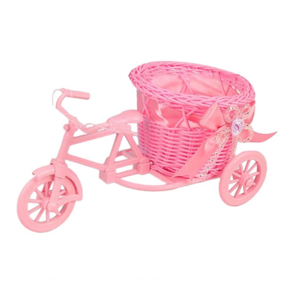 

Bicycle Artificial Woven Flower Basket Tricycle Planter Large Capacity Multi-Function Decorative Nostalgic Plant Rack Stand розовый