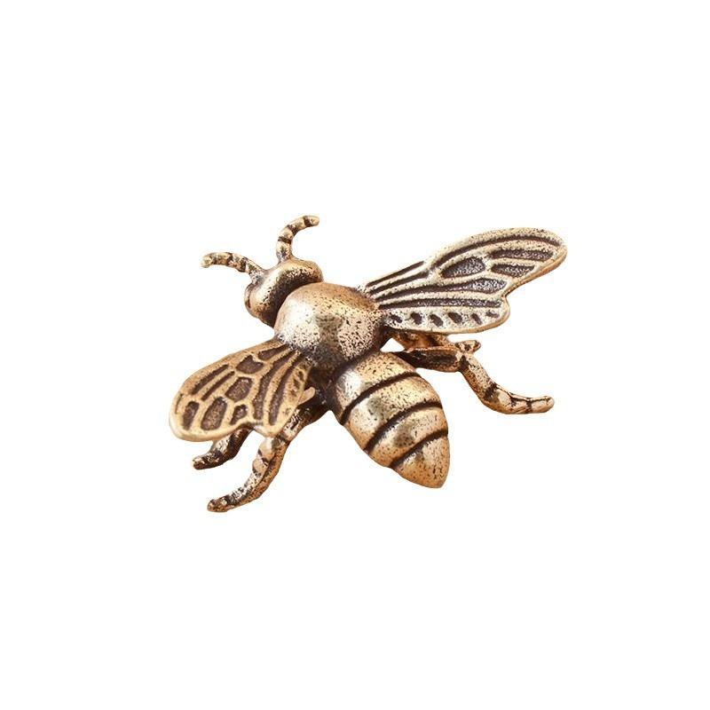 Vintage Solid Copper Plated Handmade Bee Tea Pet Mini Carving Decor Office Desk Bookshelf Ornament Desktop Accessory