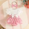 Summer Baby Girl Houndstooth Lace Romper & Headband Set
