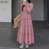 ZANZEA Women Elegant Round Neck Summer Casual Short Sleeve Long Dress