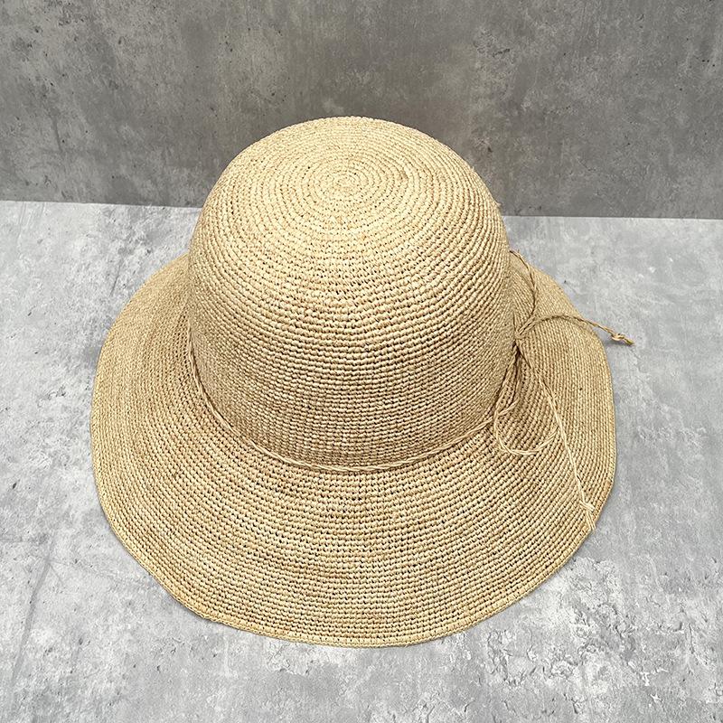 10Cm Large Brim Hand-Woven Thin Raffia Hat Women'S Summer Travel Beach Hat Foldable Sunshade Basin Hat