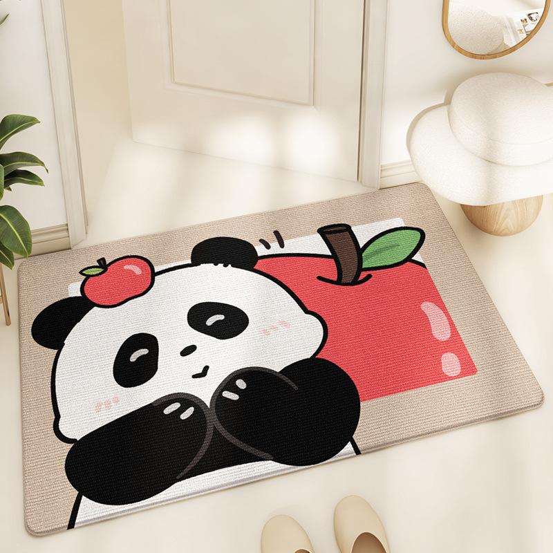 Home Cartoon Panda Entrance Door Wear Resistant Floor Mat Keni Velvet Home Entry Non-slip Dust Carpet