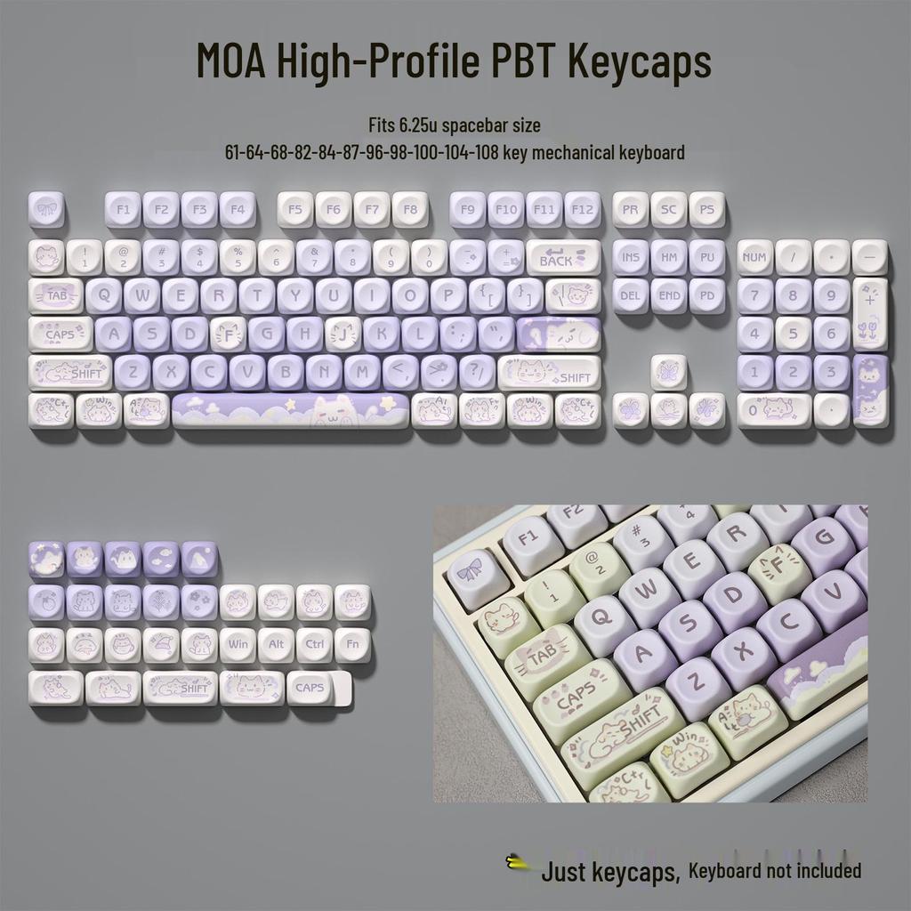 Blue Cute Cartoon Bear Keycap Set - Ice Cream Theme, 75-98 Keys, Highly Sublimated for Mechanical Keyboards