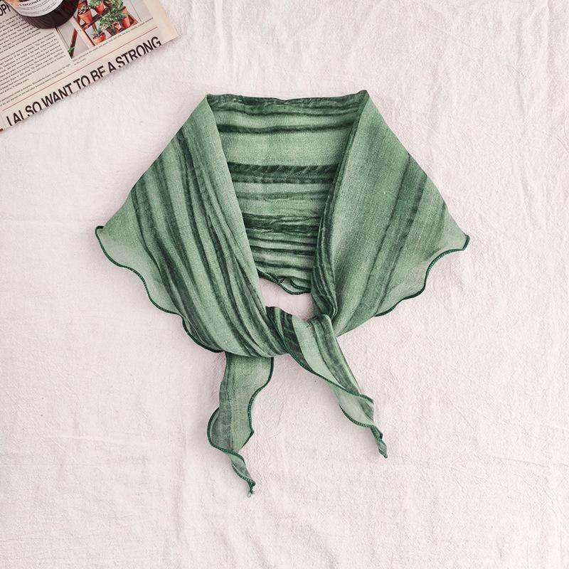 Baumwolle und Leinen Weicher Batikgestreifter Diamantförmiger Schal für Damen im Sommer, Dünner und farbenfroher Nackenschutzschal Stirnband