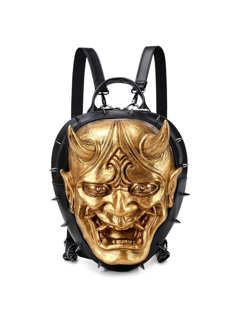 Punk Style Rivet Backpack with Prajna Mask Design for Men & Women
