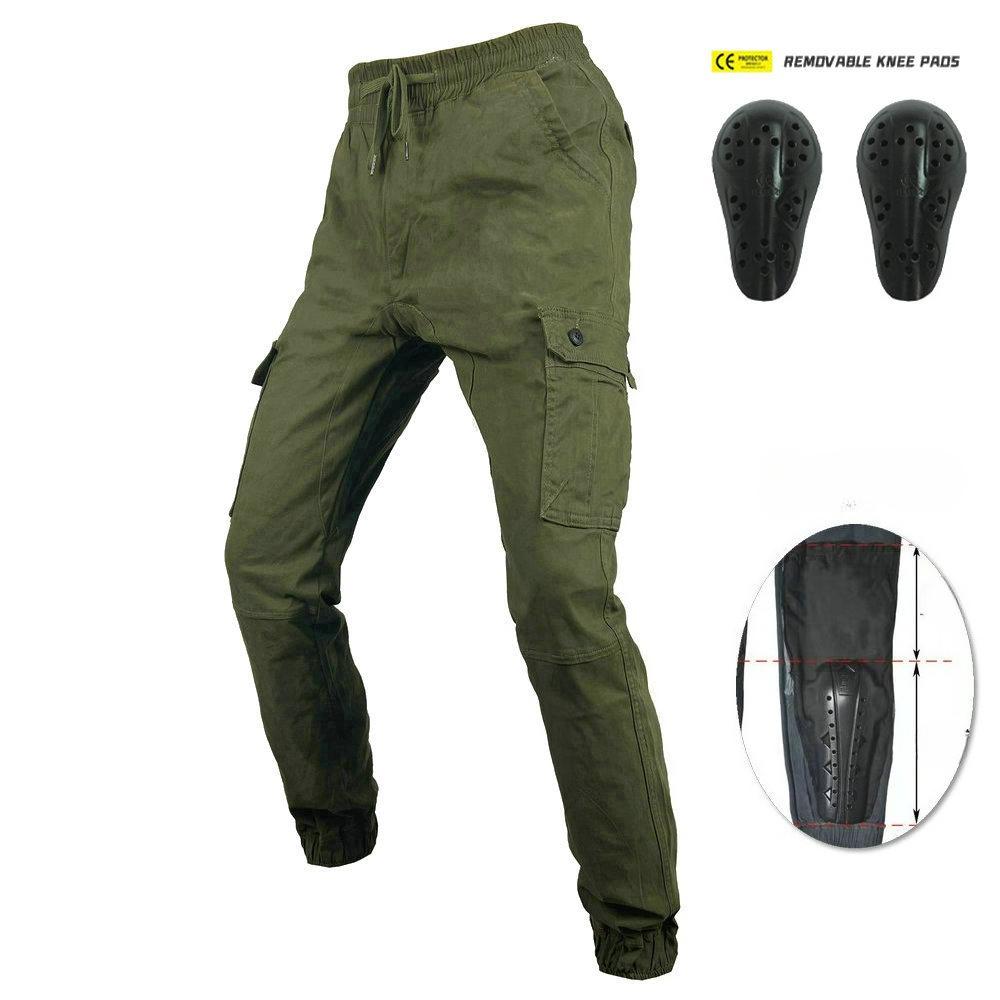 Pantaloni da moto da corsa uomo, pantaloni anti-caduta locomotiva, piedi legati casual multi-tasche da lavoro pantaloni da ciclismo, jeans, ginocchiere