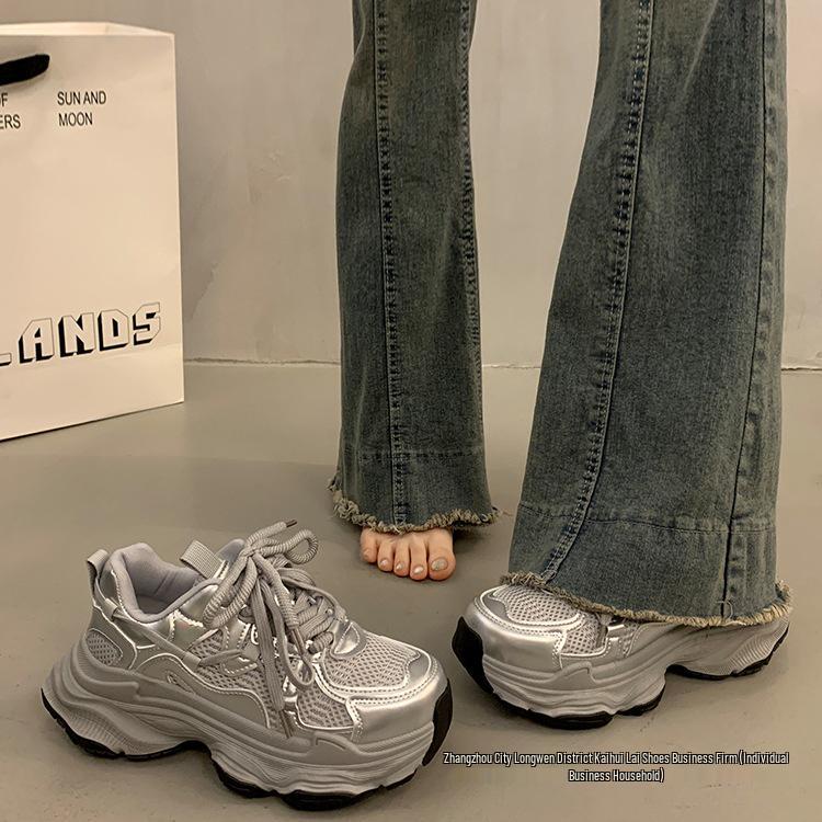 

Silver Versatile Women’s Summer Platform Sneakers - 2025 Style Height-Increasing Casual Sports Shoes 40 срібний