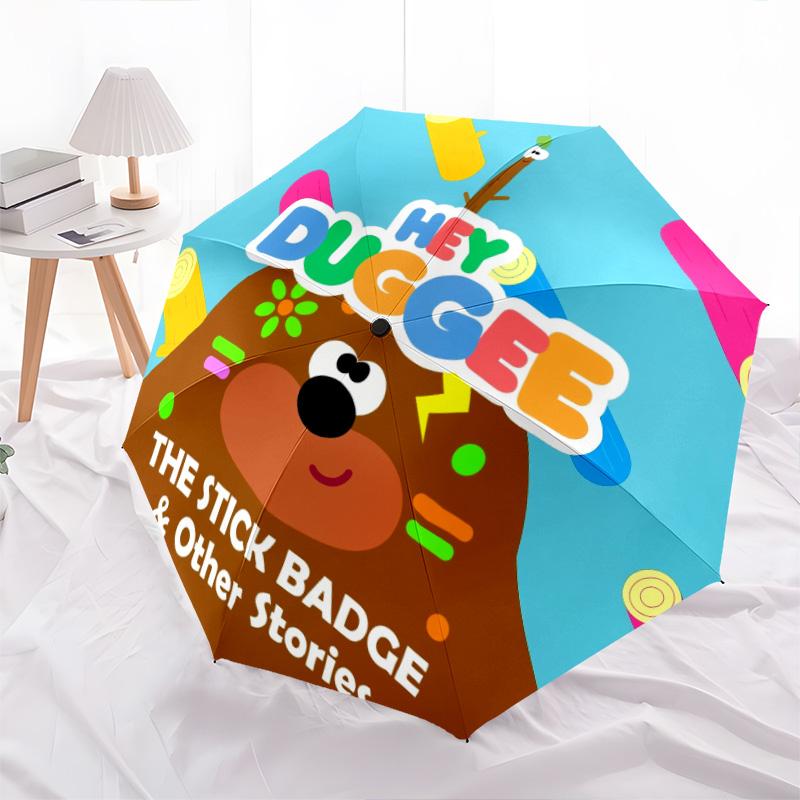 Hey Duggee  Pattern, Automatic Folding Umbrella, Portable and Foldable Design, 8 Ribs, a Christmas or Birthday Gift.