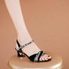 High Heels 4.5cm Summer New Fish Mouth Breathable Hollow Coarse Heel One Button Sandals for Women