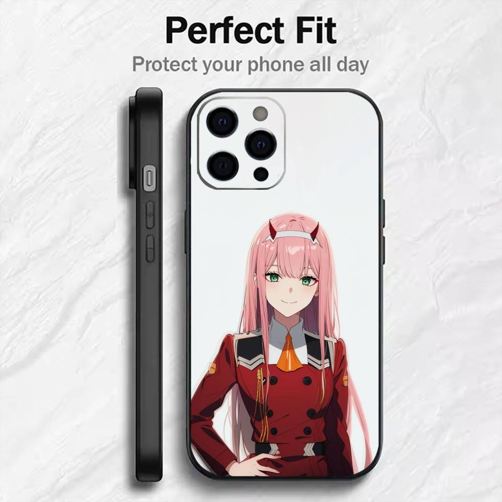 Anime ZERO TWO Phone Case For iPhone17,16,15,14,13,12 Plus,Max Soft Silicone Black Cover