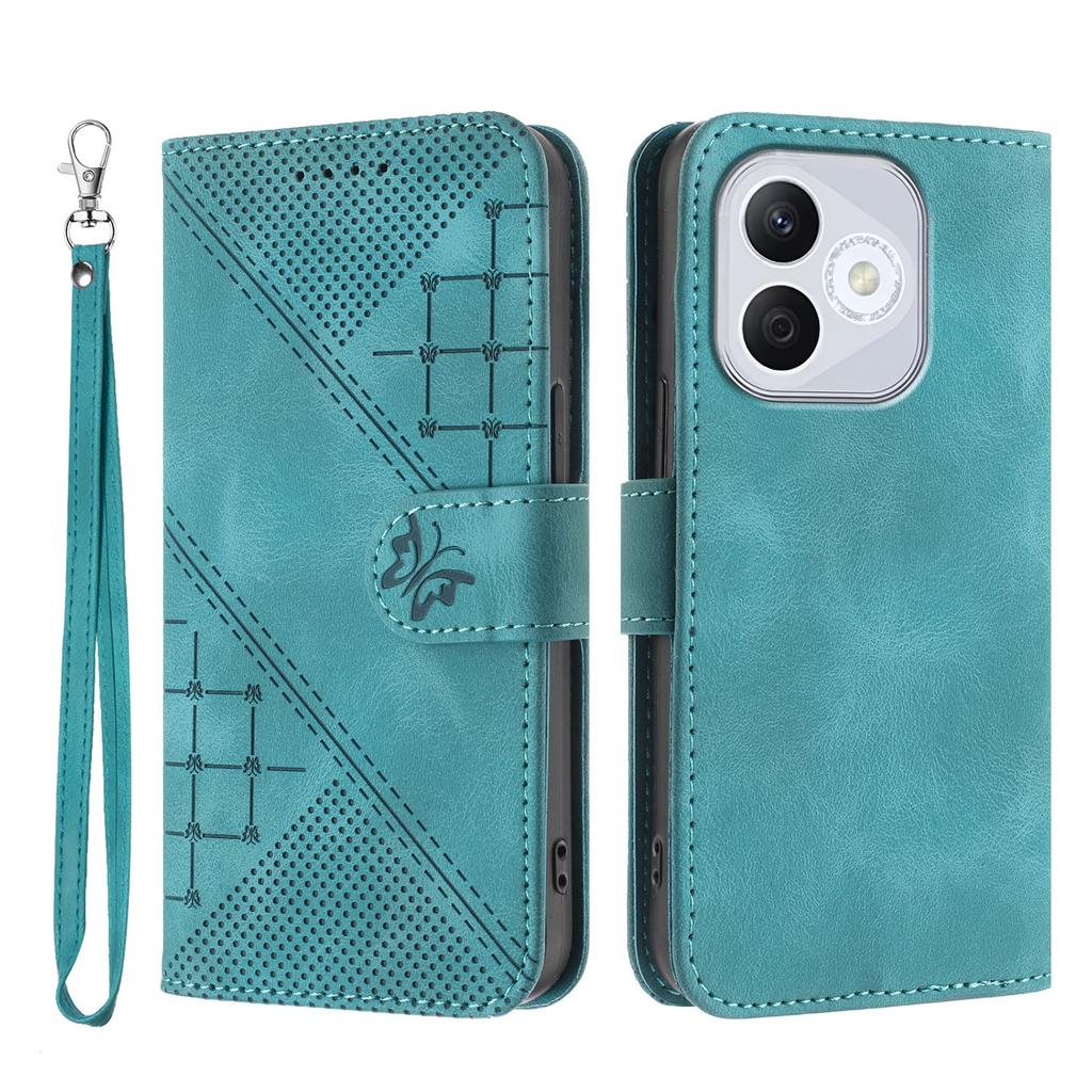 For Honor 400 Lite Leather Wallet Case Butterfly Flower Imprinted Phone Cover with Strap