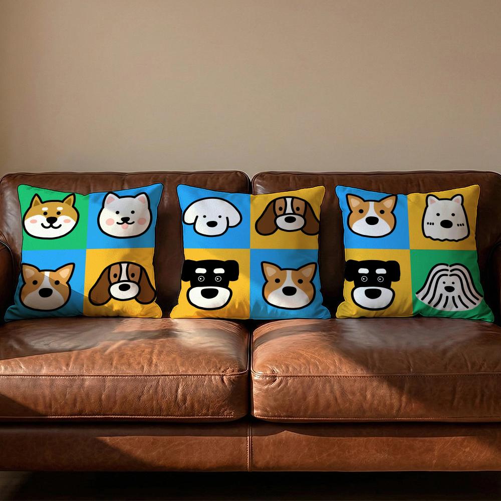 Cartoon Simple Cute Dog Cushion Cover Soft Reversible  Durable Pillow Cover  MultiScene Use for Home  Car Daily Comfort