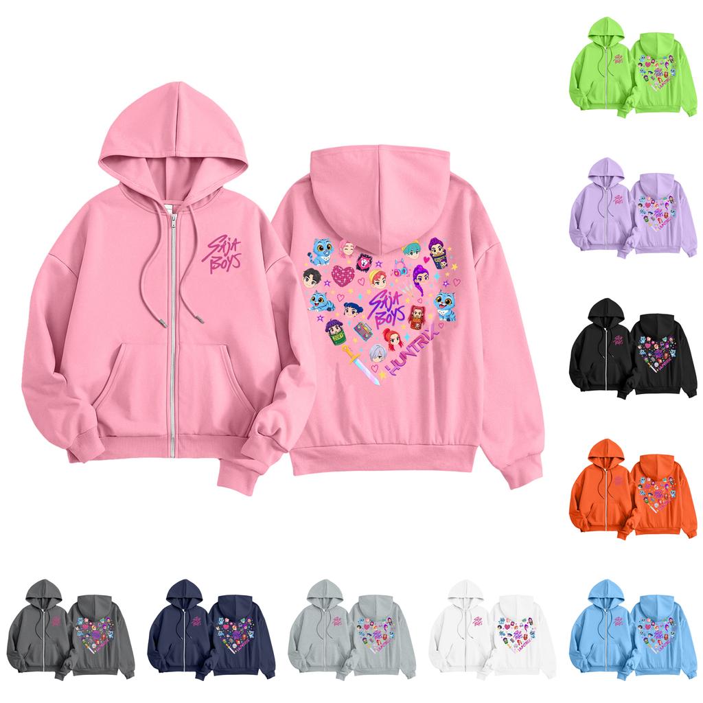 Kids Fashion Women's Lightweight Long Sleeve Zipper Hoodie Printed Hoodie With Pockets