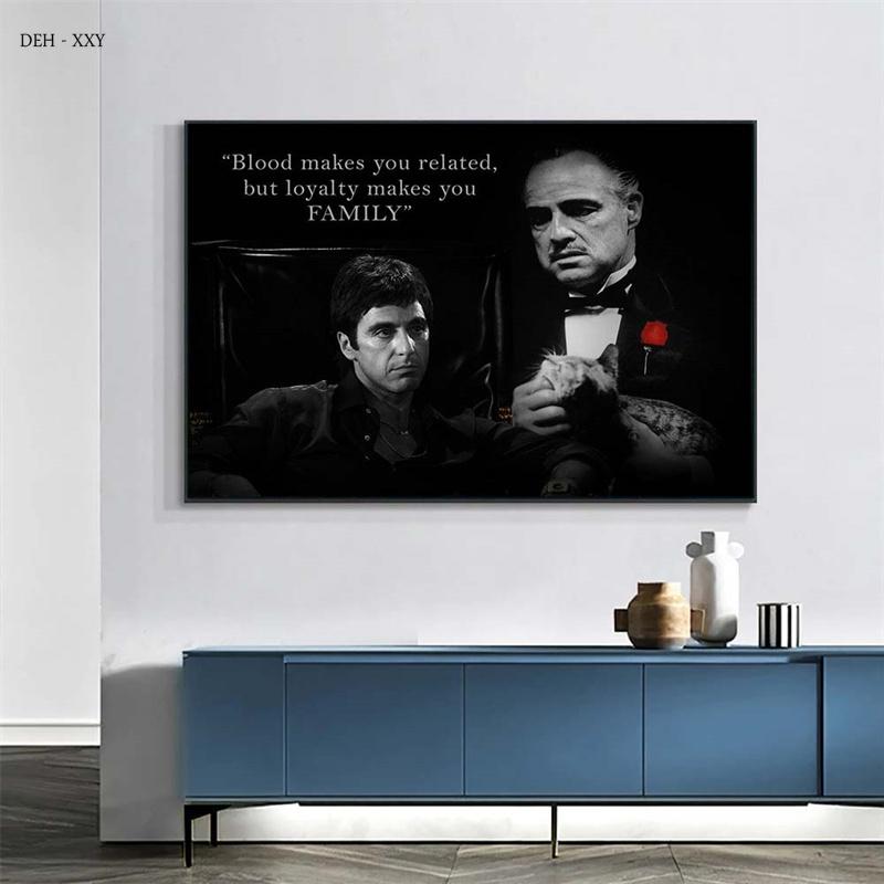 Tony Montana and Don Vito Corleone Quotes Canvas Poster Scarface and Godfather Movie Character Canvas Painting Home Decor
