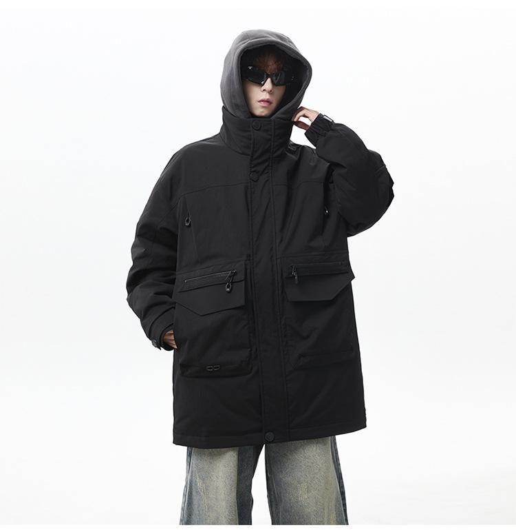 Men's Waterproof Cold-Resistant Down Jacket - 90% White Duck Down, Winter Casual Thickened Workwear, Trendy Design