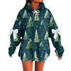 Ladies' Christmas Printed Bow Long Sleeved Loose Fitting Headband With Rope Hooded Sweatshirt Top