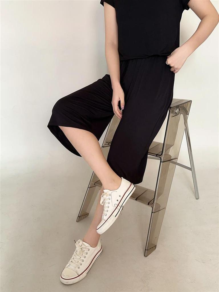 Women's Summer Modal Wide-Leg Lounge Pants - Solid, Versatile, Loose Fit, Seven-Point Style