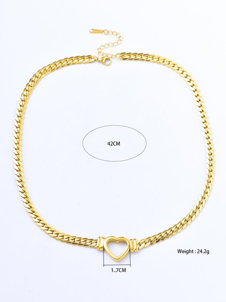 1 Piece Fashion Gold-plated Waterproof Stainless Steel Zircon Luxury Heart Shaped Chain Necklace Birthday Gift for Friends Mom