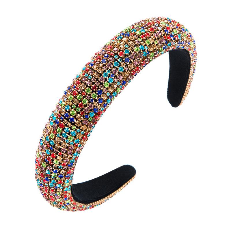Baroque Full Colorful Rhinestones Sponge Padded Headband Hand Sewn Crystal Bridal Hairband Wedding Headpiece Gift