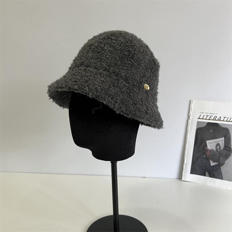 

Осенне-зимняя плюшевая шляпа-панама детская модная маленькая стандартная простая однотонная элегантная универсальная повседневная теплая шляпа-ведро M（56-58cm） серый